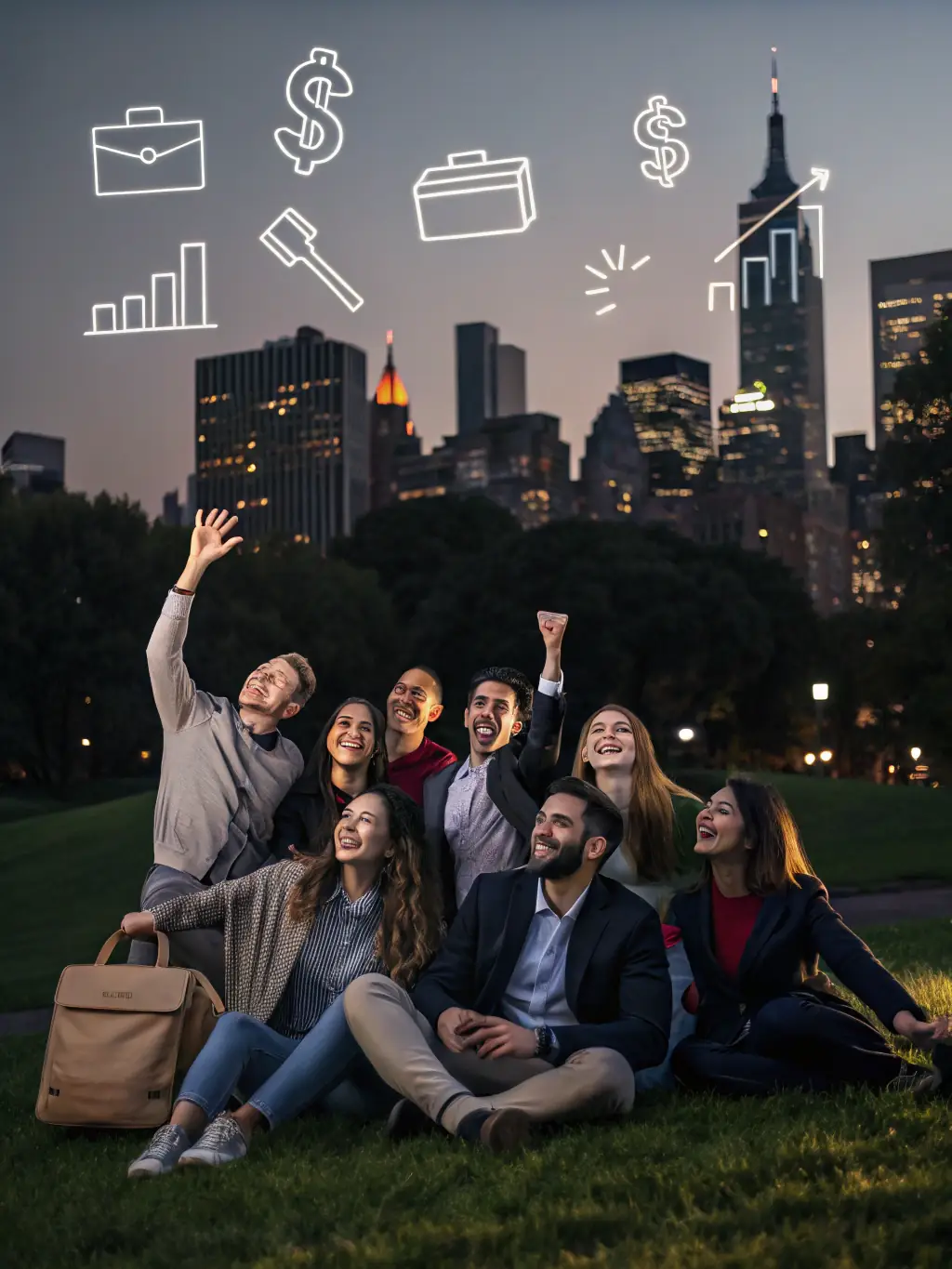 A diverse group of people participating in a community-building activity, using movement to foster connection and understanding in a public space.